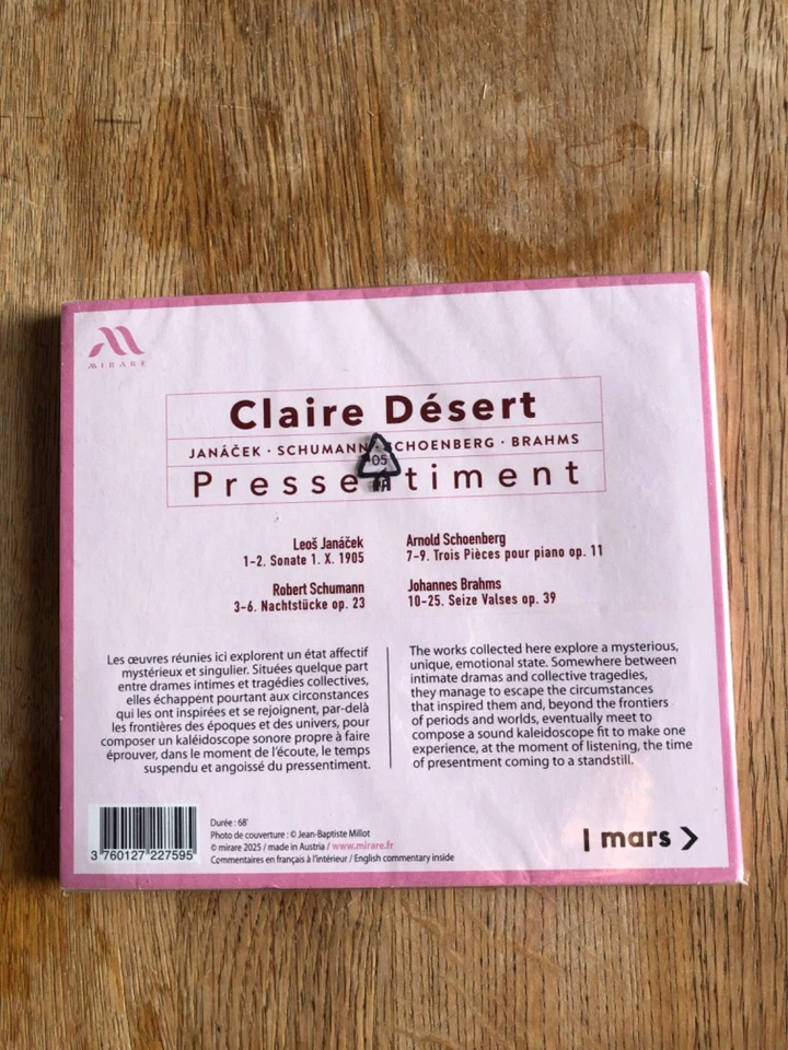 CLAIRE DESERT (KLAVIER)- PRESSENTIMENT, JANACEK, SCHÖNBERG ETC., CD 2025 NEU - Bild 2 von 2