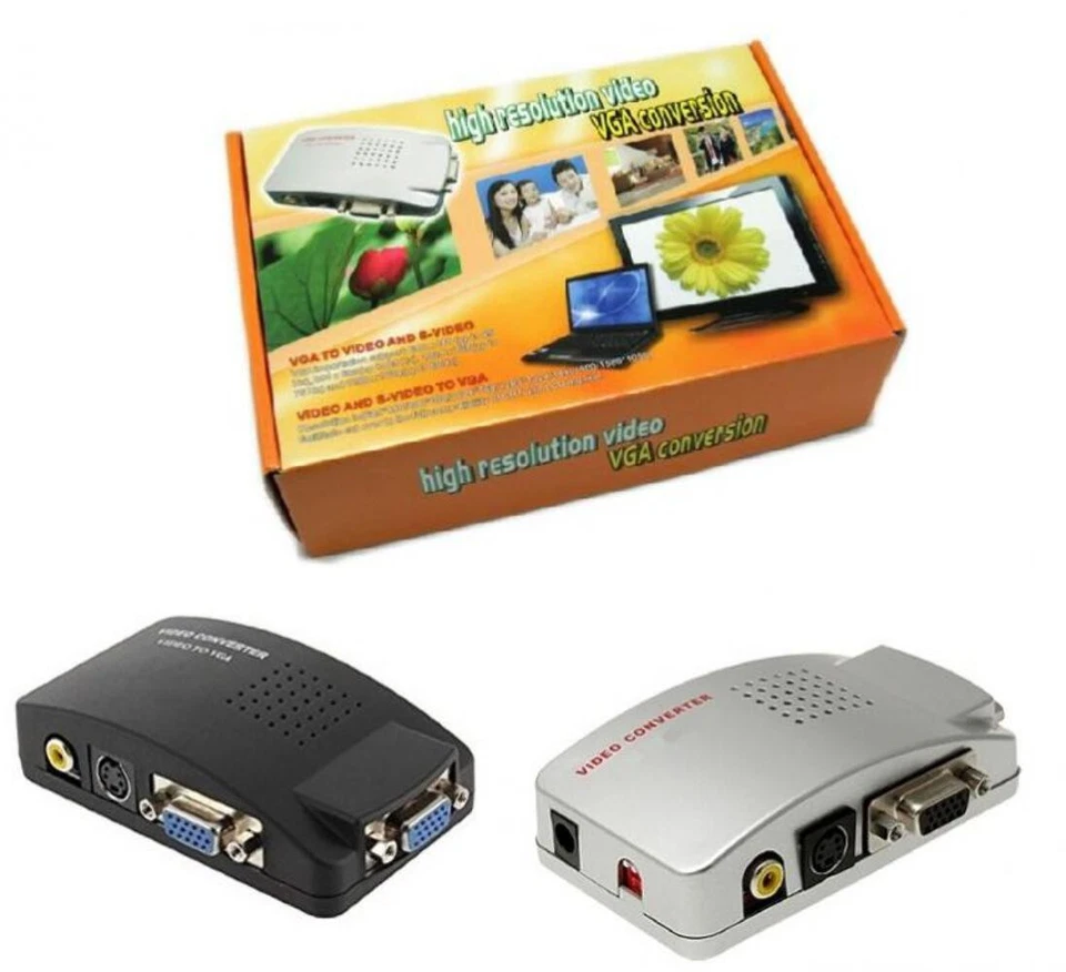 CONVERTITORE DA VGA A RCA S-VIDEO BNC SCART PC COMPUTER NOTEBOOK ADATTATORE DVR - Immagine 2 di 4
