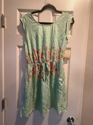 Bebop Women's Sleeveless Sun Dress Size M Keyhole Back Green Floral Print NWT