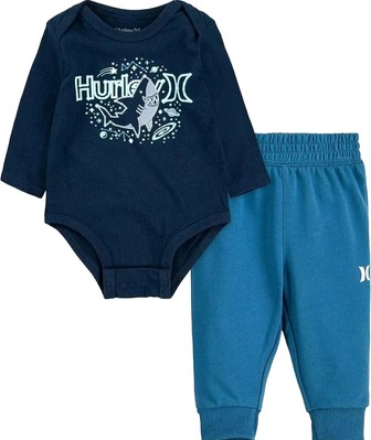 HURLEY BABY BOY'S HAPPY SHARK INFANT LONG SLEEVE BODYSUIT & JOGGERS SET. SZ 3M