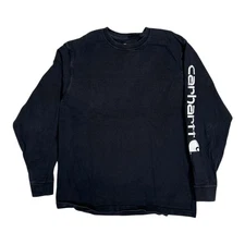 Carhartt Black Original Fit Long Sleeve Logo Sleeve Spell Out Faded