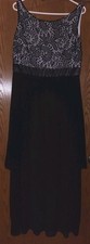 iEfiel Plus Size 3XL Sleeveless Formal Dress Black Tan Flowy Taffeta Lace Top