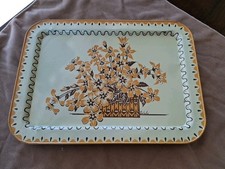 Vintage Lavada Metal TV Tray Bed Table Tray Yellow Cream Floral Basket Lap Tray