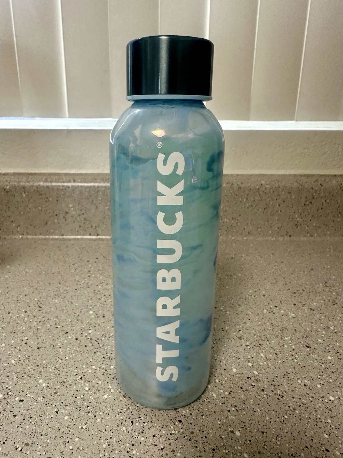 Starbucks Glass Water Bottle 2024 Iridescent Aqua Luster Wave.(See Description)