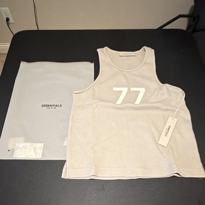 Essentials Smoke Waffle Knit Scoop Neck Sleeveless Logo Tank Top Size S