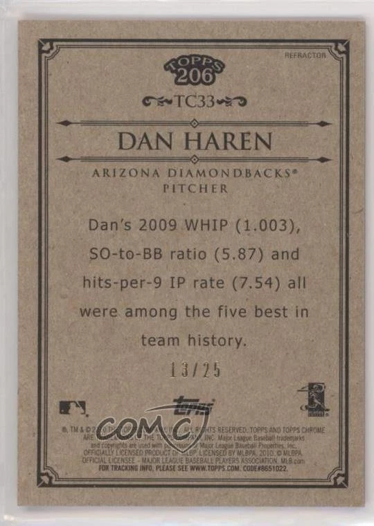 2010 Topps Chrome Topps 206 Chrome Red Refractor /25 Dan Haren #TC33 - Image 2 of 2