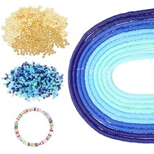 4900 PCS 10 Strands Polymer Clay Beads Gold Spacers Beads, 6mm Assorted Blue