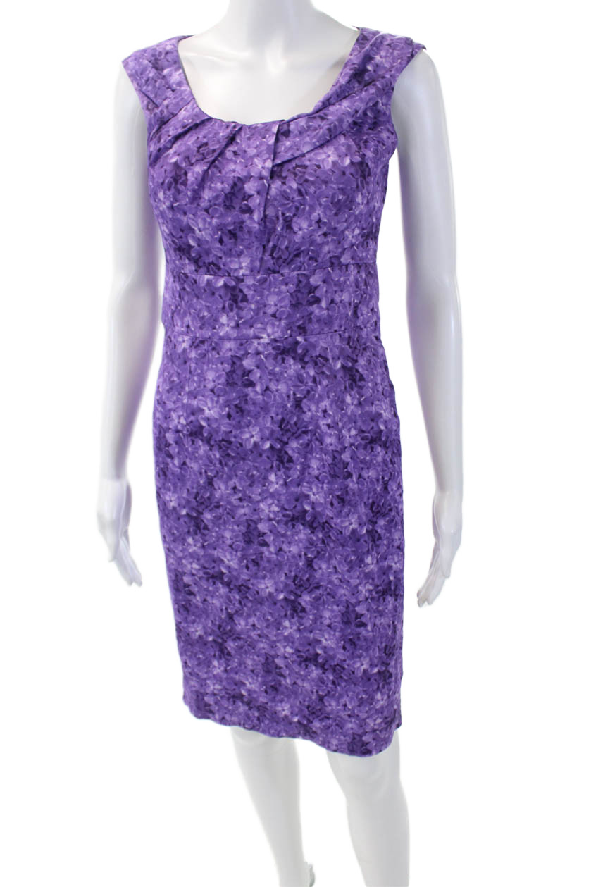 Michael Kors Womens Floral Print Scoop Neck Sleeveless Shift Dress Purple Size 2 thumbnail 2