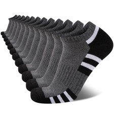 COOVAN Mens 12 Pack Athletic Ankle Socks, Mens Cushioned Comfortable Low Cut ...