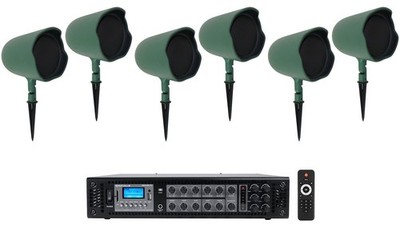 6 JBL GSF6-GN 6.5'' Landscape Ground Stake/Wall Mount 70v Commercial Speakers+Amp