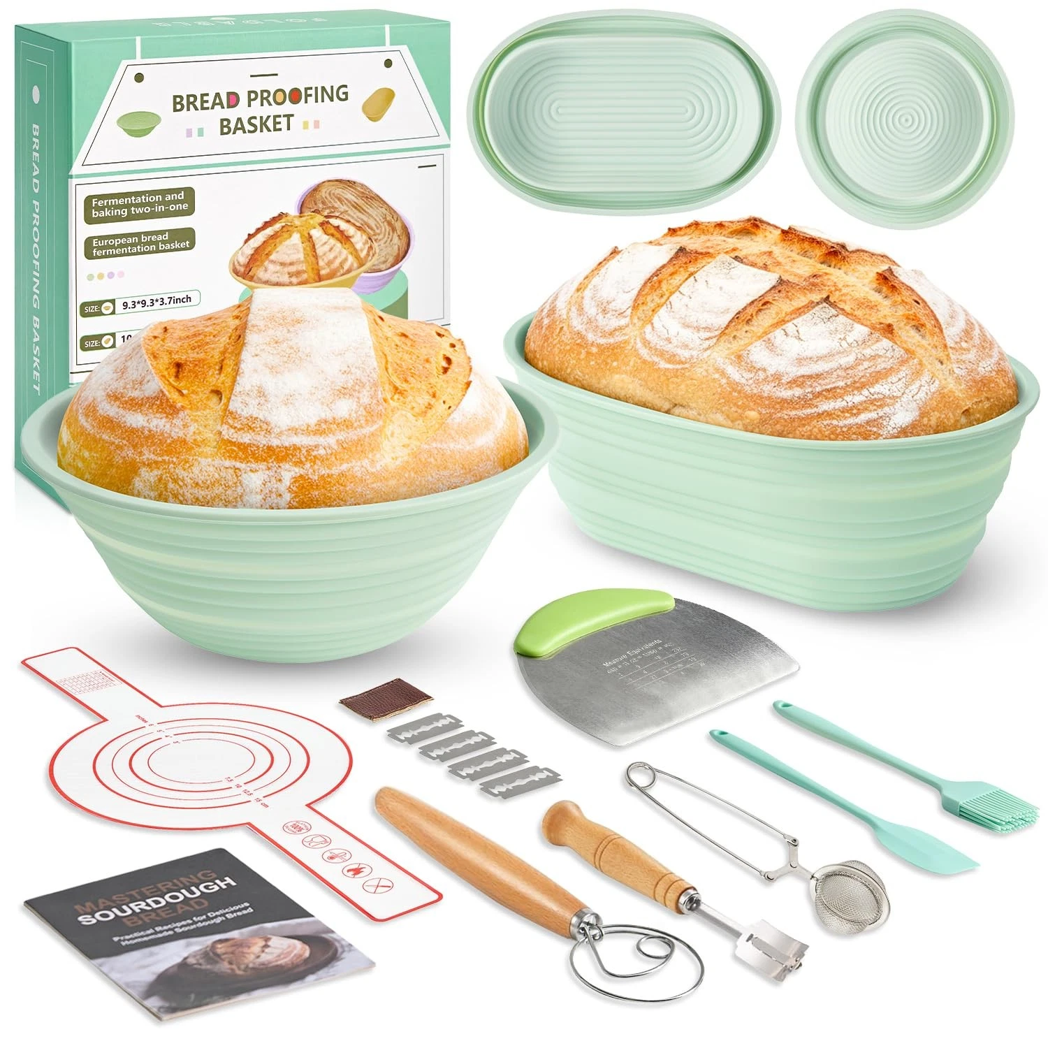 Sourdough Starter Kit, 9PCS Sourdough Breads Baking Supplies, Banneton Bread ...