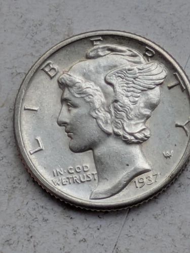 1937 Mercury Silver Dime   90% 10 Cent AU