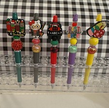 Set 5 Teacher School Beaded Pens Handmade 5 Free Refills