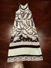 Maxi Dress-KAREN KANE-Polynesian print-Size XL-1L04552-Black White w/Mint Green
