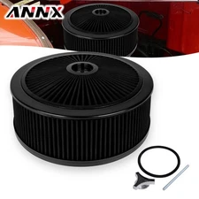 Black 14" x 5" Round Deep Dish Air Cleaner Kit + Washable Filter w/ Chrome Lid