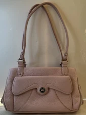 Vintage Cole Haan Village Shoulder Bag Pink Pebbled Leather Triple Zip 11”x6”x3”