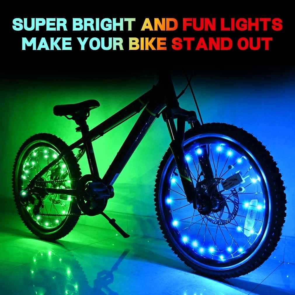 AW 20 luces LED ultra brillantes para llantas de bicicleta, paquete de 1  tira de luces de rueda de bicicleta de apertura y cierre automático