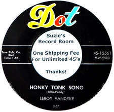 Leroy Vandyke Van Dyke Honky Tonk Song Rockabilly Teen NM Mild Warp 45 7" Vinyl