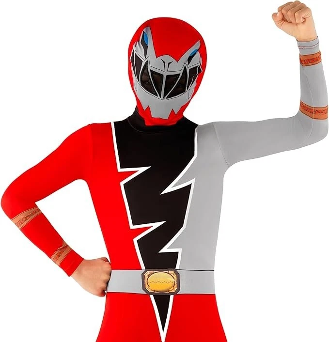 Kids Red Dino Fury Morphsuit Boys Power Rangers Superhero Fancy Dress Costume - Image 3 of 4