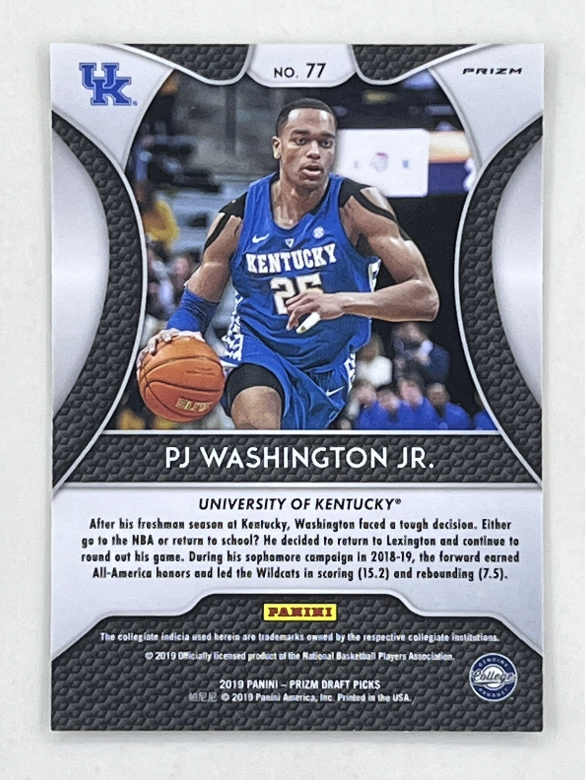 PJ Washington Jr. 2019-20 Panini Prizm Draft Picks Silver RC #77 