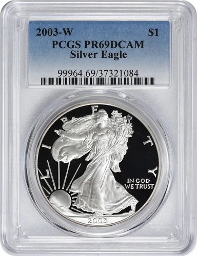 2003-W American Silver Eagle Dollar PR69DCAM PCGS Proof 69 Deep Cameo