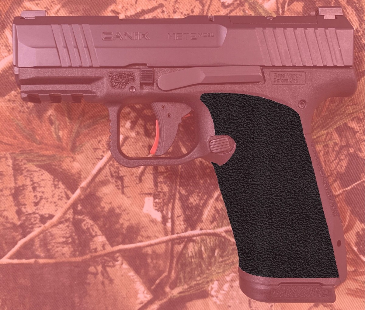 Embossed black rubberized gun grip tape for Canik METE MC9L, MC9LS