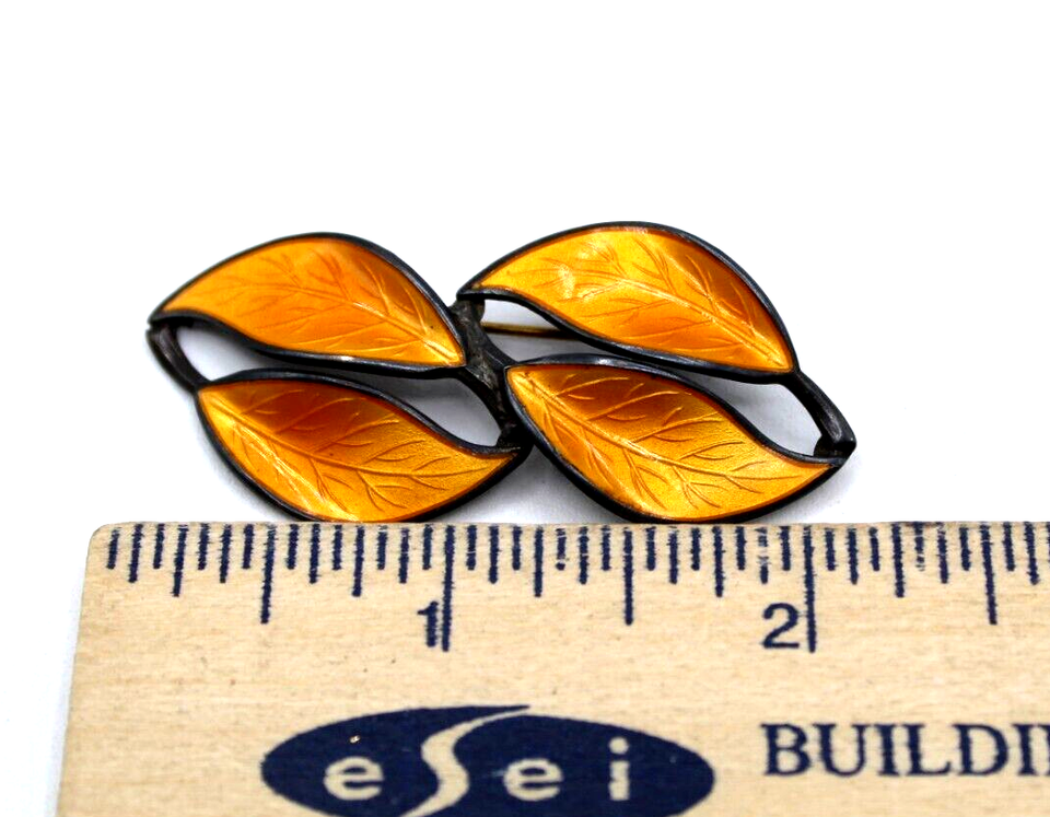 David Andersen sterling Norway yellow orange enamel leaf brooch 8.2g