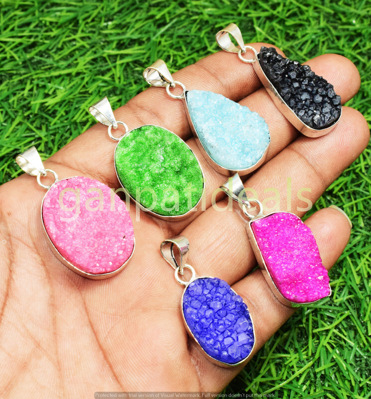 Sugar Druzy Gemstone Pendant 925 Silver Plated Wholesale 20pcs Jewelry Lots