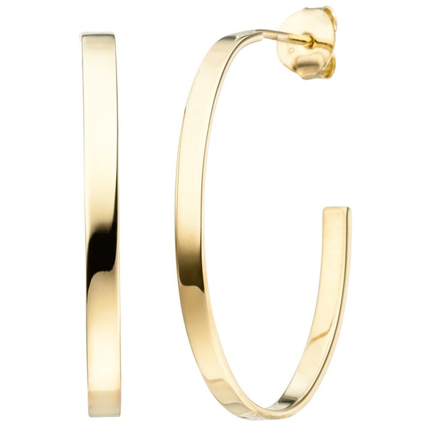 Creolen Ohrringe Halbcreolen 33Mm Ohrschmuck Oval 925 Silber Gelbgold Vergoldet-image