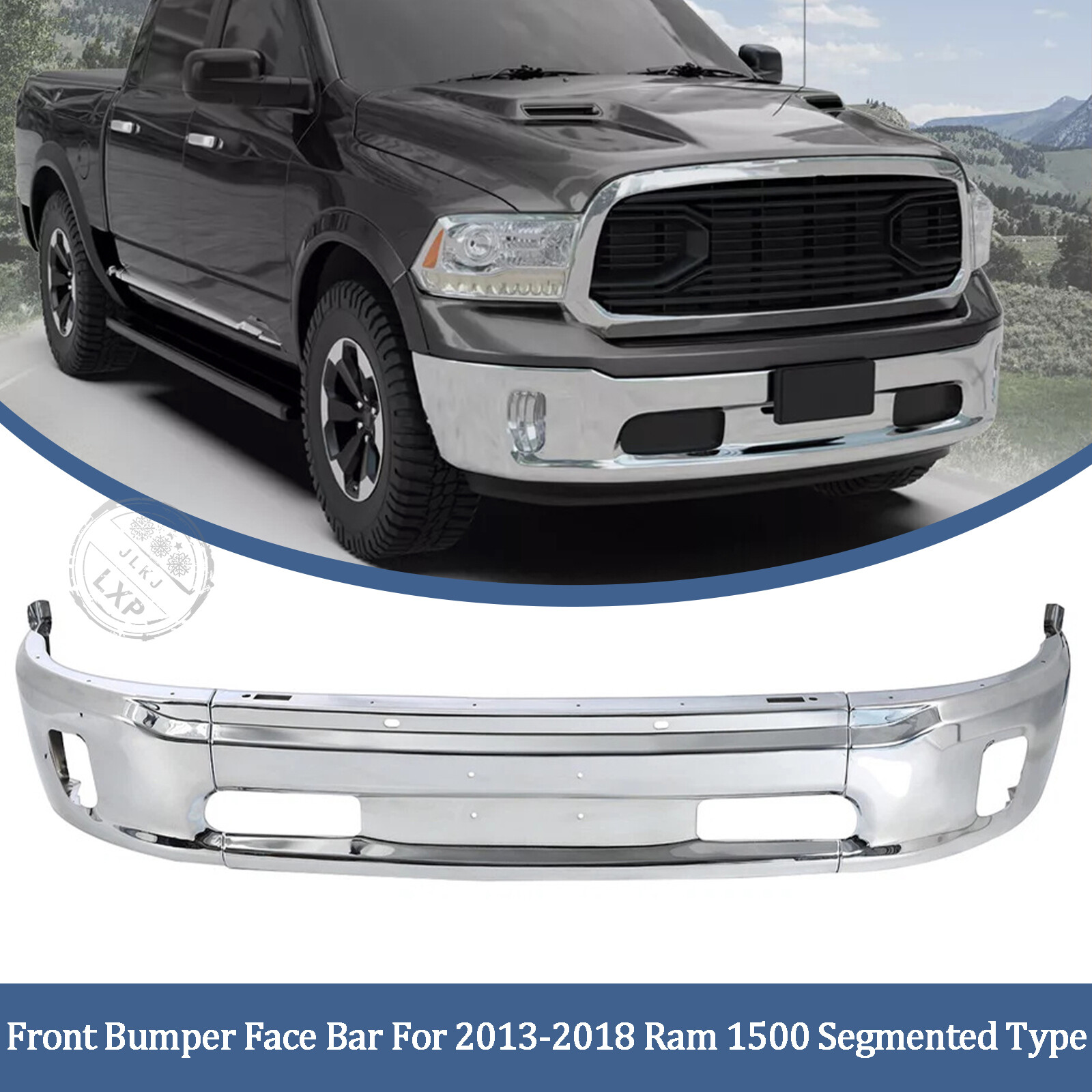 Front Bumper Face Bar Chrome For 2013-2018 Ram 1500 W/ Fog Light W/o Sensors