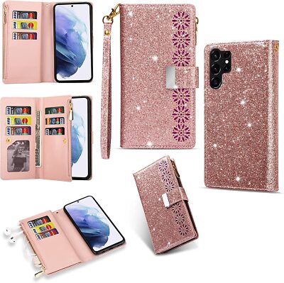 Glitter Girl/Lady Leather Magnetic Card Case Wallet Wristlet Strap Phone Cover