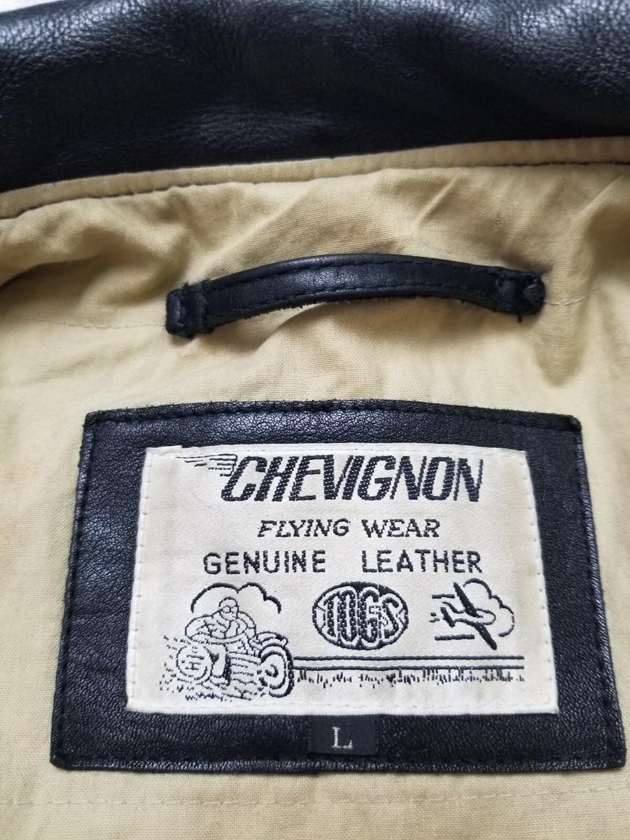 Chevignon Vintage Leather Jacket Flying Wear Biker Black Size L | eBay