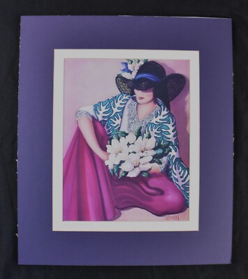 Georgina Morelli Signed Numbered 23/300,Lady w/ Flowers II, Print Matted Vibrant