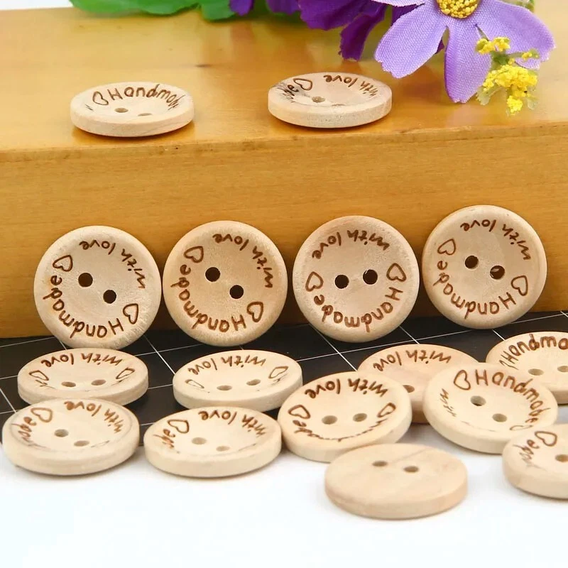50Pcs Natural Color Wooden Buttons for Handmade Craft, DIY Sewing Accessories - Image 3 of 4