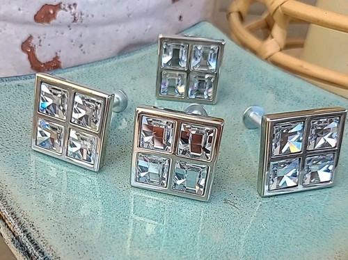 RICHELIEU Hardware Knobs/pulls Silver Plate and Swarovski Crystal Lot Of 4 Italy - Picture 4 of 9