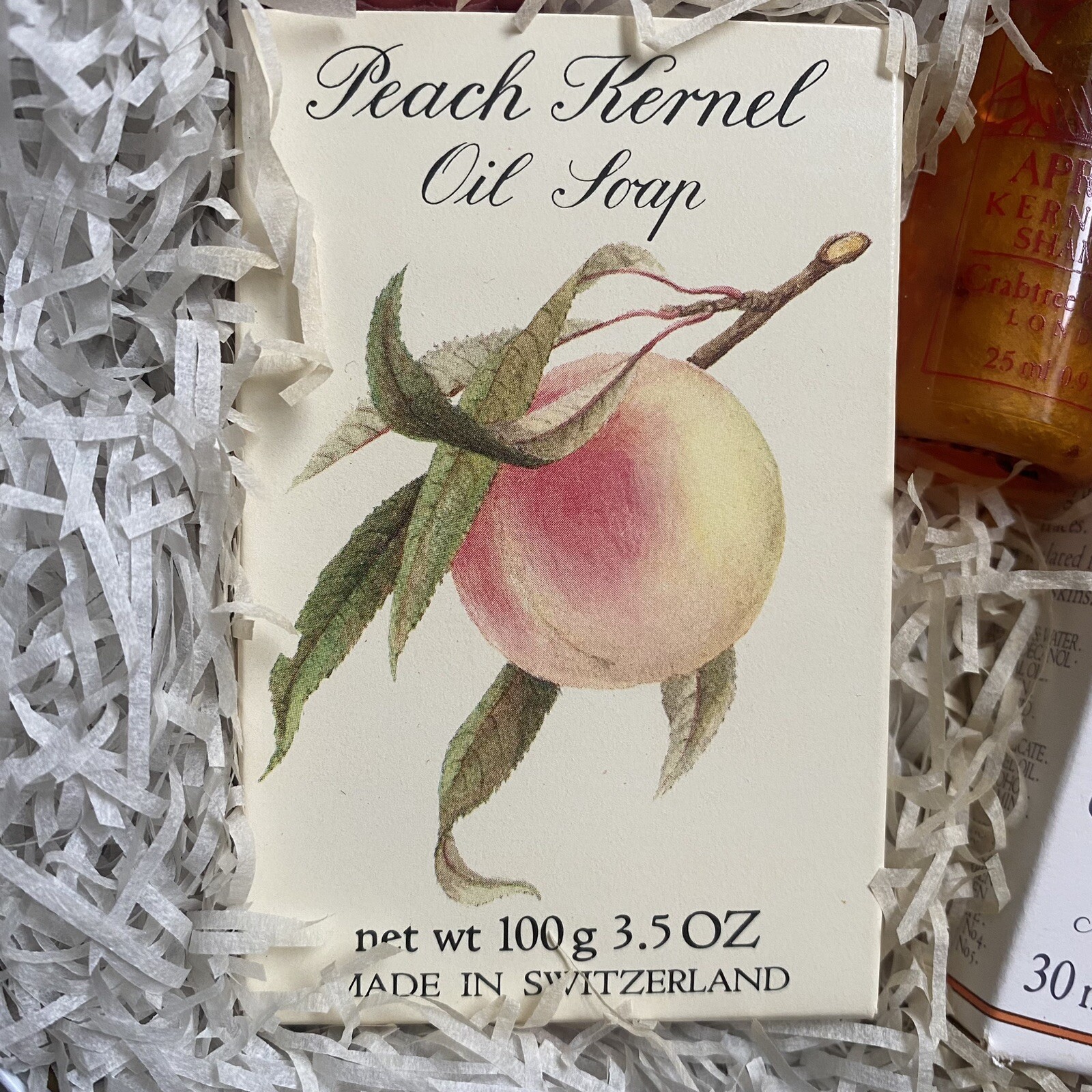 Crabtree & Evelyn Heart Tin Full Of Peach Kernel Apricot Soaps Oil Lotion 1985