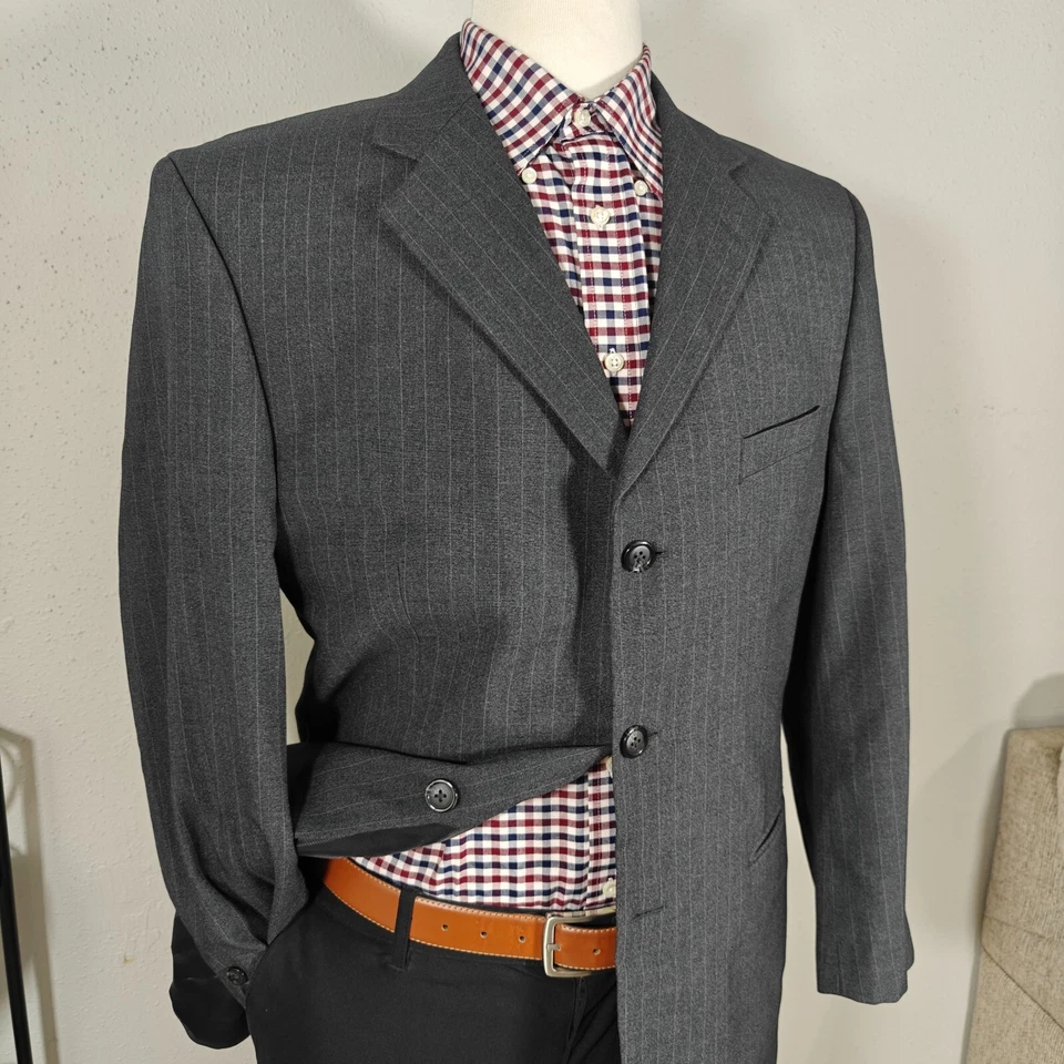 Blazer Abrigo Deportivo George Para Hombre Tres Botones Gris Carbón Mezcla Poliéster 42R Foto 3 de 4