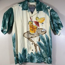 Tori Richard Hawaiian Shirt Mens M Multicolor Martini Mai Tai Drinks Made in USA