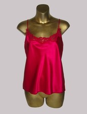 VTG 80s VICTORIA'S SECRET GOLD TAG 100 SILK CHARMEUSE MAGENTA CAMI w/LACE SZ:M