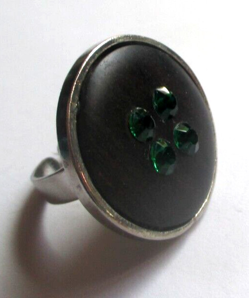 Adjustable Button Ring Silver Color Emerald Green… - image 2