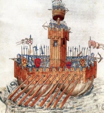 Ship with Armed Soldiers, Image from De re militari (15th Century) --POSTCARD