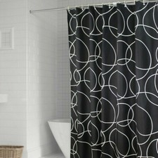 Noir Géométrique Rideau Douche Polyester Bain Rideaux Imperméable Crochets