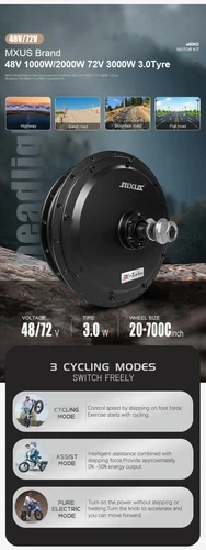 Ebike Conversion Kit 72V 1000W 3000W MTB 3.0 Tyre Brushless Front Rear Hub Motor - Picture 22 of 37