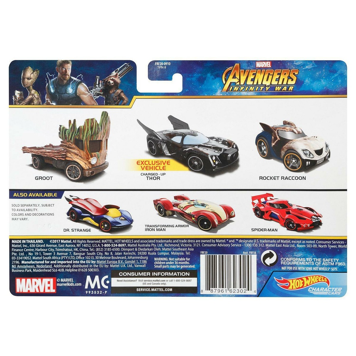 Hot Wheels Marvel Avengers Groot, Thor & Rocket Raccoon 1:64 scale