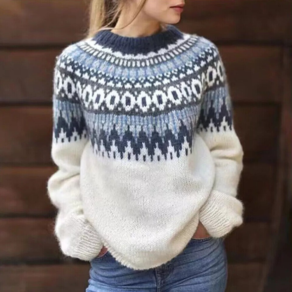 UK Womens Winter Sweater Lowell Patterned Pullover Fair Isle Jumper New