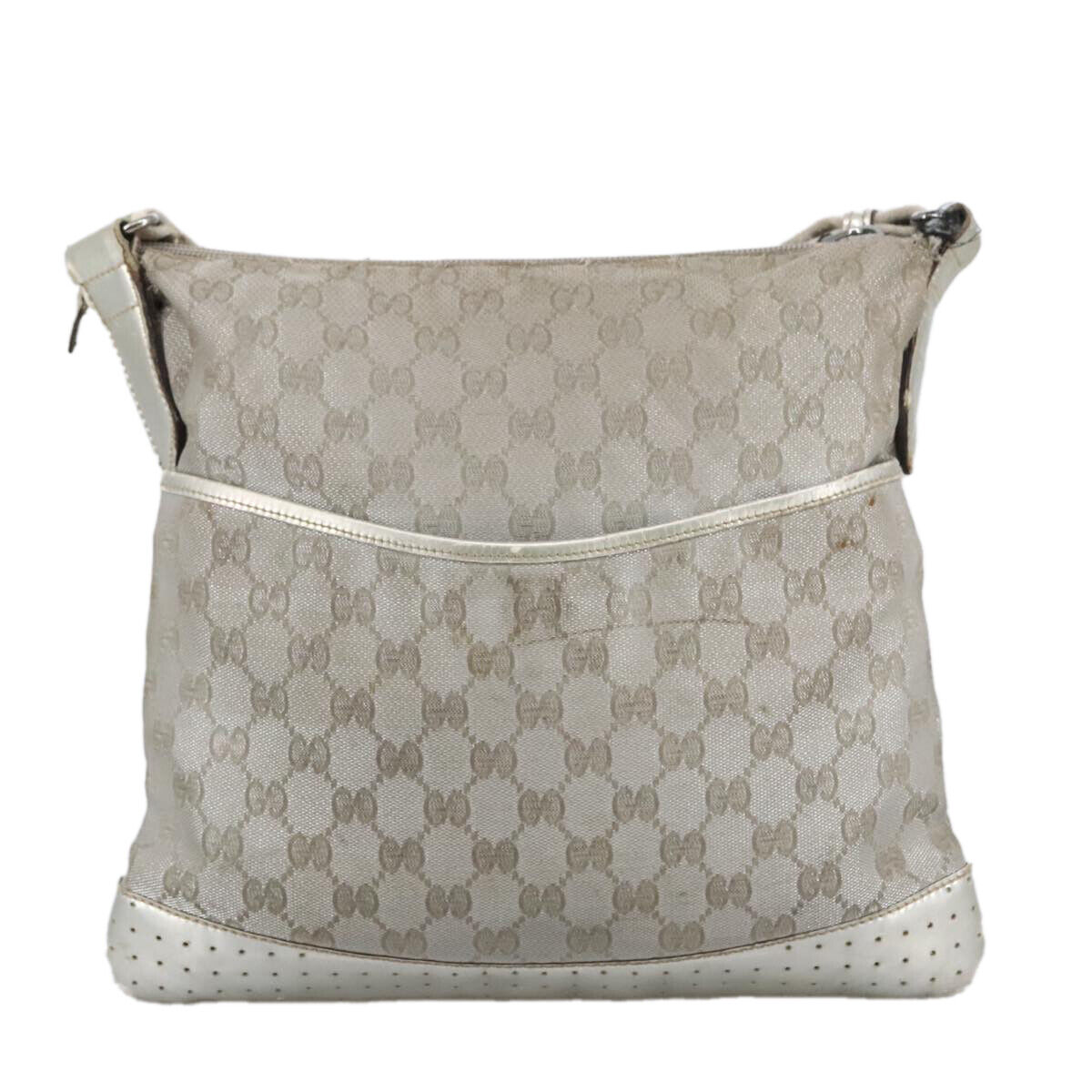 GUCCI GG Canvas Sherry Line Shoulder Bag Blue Silver gray GUCCI GG Canvas Sherry Line Shoulder Bag Blue Silver gray