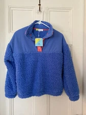 Hippie Rose Womens Fleece Quarter Snap Light Blue Orange Accents Deri Combo S AB