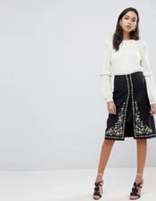 Ted Baker Vicks Skirt 3 (8) Black Floral Embroidered Hi Low A Line Zipper Back