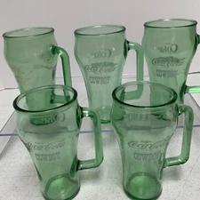 Coca-Cola Cowboy & Whataburger Green Glass Mug Set Of 5