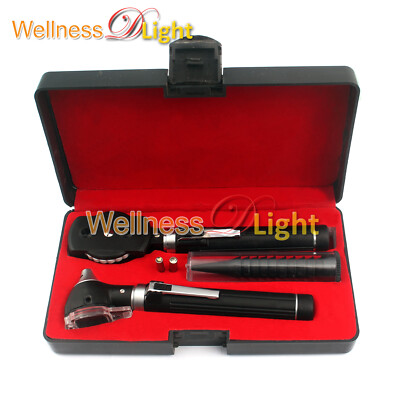 Diagnostic Otoscope / Ophthalmoscope Combine Black Kit, LED Lamp, Specula, Case